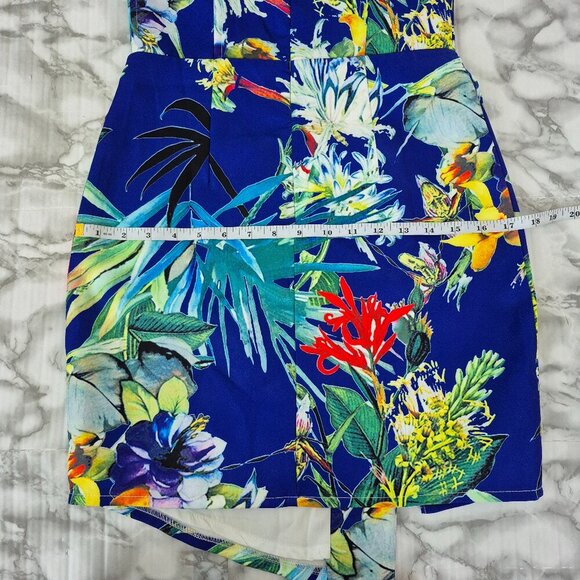 NWT Ava Tropical Floral Print Strapless Cocktail Mini Dress Front Slit - Picture 10 of 11